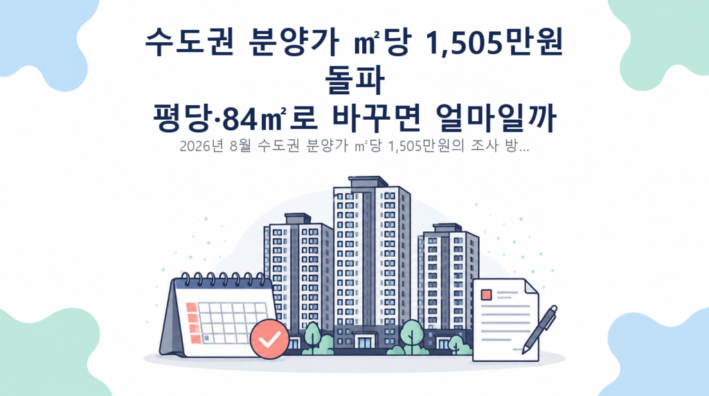 수도권 분양가 ㎡당 1,505만원 돌파 — 평당·84㎡로 바꾸면 얼마일까 핵심 내용 안내
