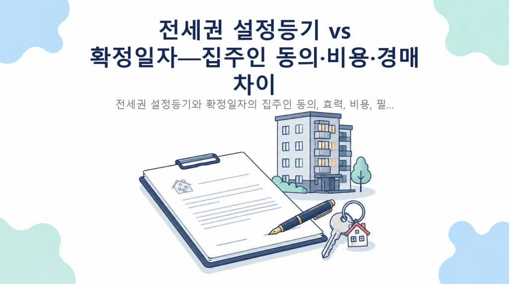 전세권 설정등기 vs 확정일자—집주인 동의·비용·경매 차이 핵심 내용 안내