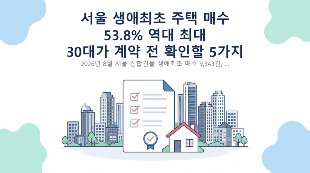서울 생애최초 주택 매수 53.8% 역대 최대 — 30대가 계약 전 확인할 5가지 핵심 내용 안내