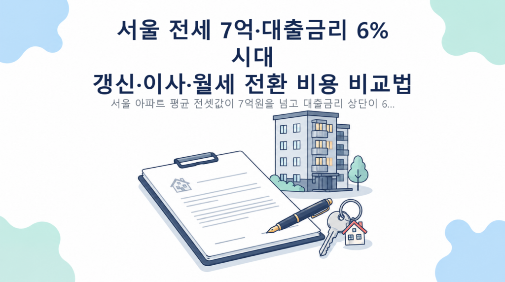 서울 전세 7억·대출금리 6% 시대 — 갱신·이사·월세 전환 비용 비교법 핵심 내용 안내