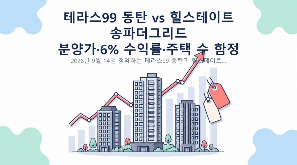 테라스99 동탄 vs 힐스테이트 송파더그리드 — 분양가·6% 수익률·주택 수 함정 비교 핵심 내용 안내
