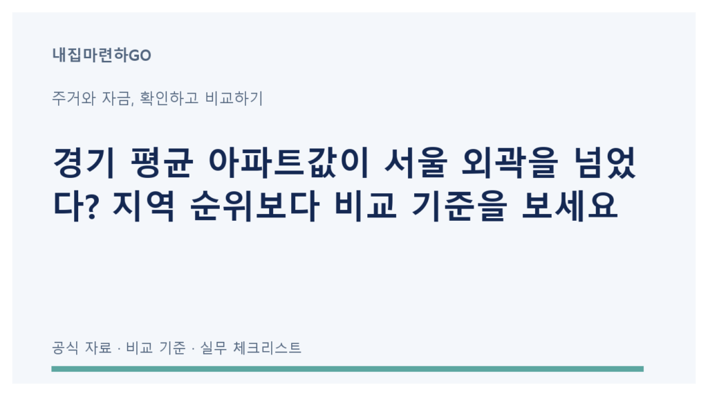 서울과 경기 아파트를 같은 면적, 연식, 교통, 총비용 기준으로 비교하는 안내표
